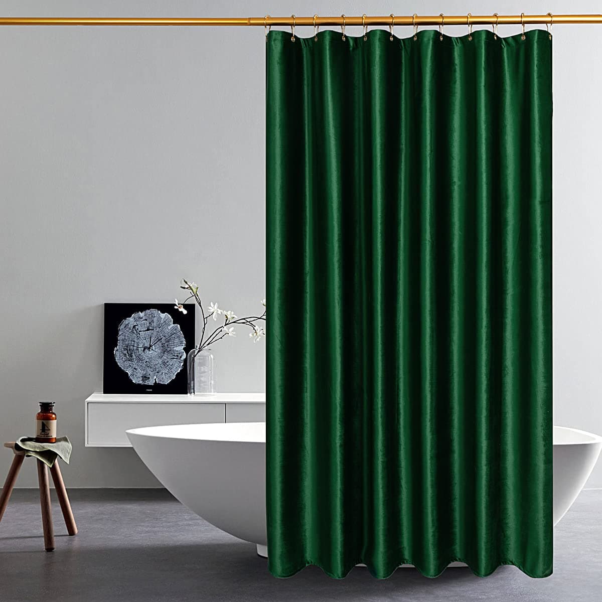 Thicken Velvet Dark Green Shower Curtains for Bathroom, Luxury 260 GSM Heavy-Duty Fabric Shower Curtain with Hooks, Washable, Waterproof Shower Curtain for Hotels,Showers, Bathtubs, 72 x 72 inches