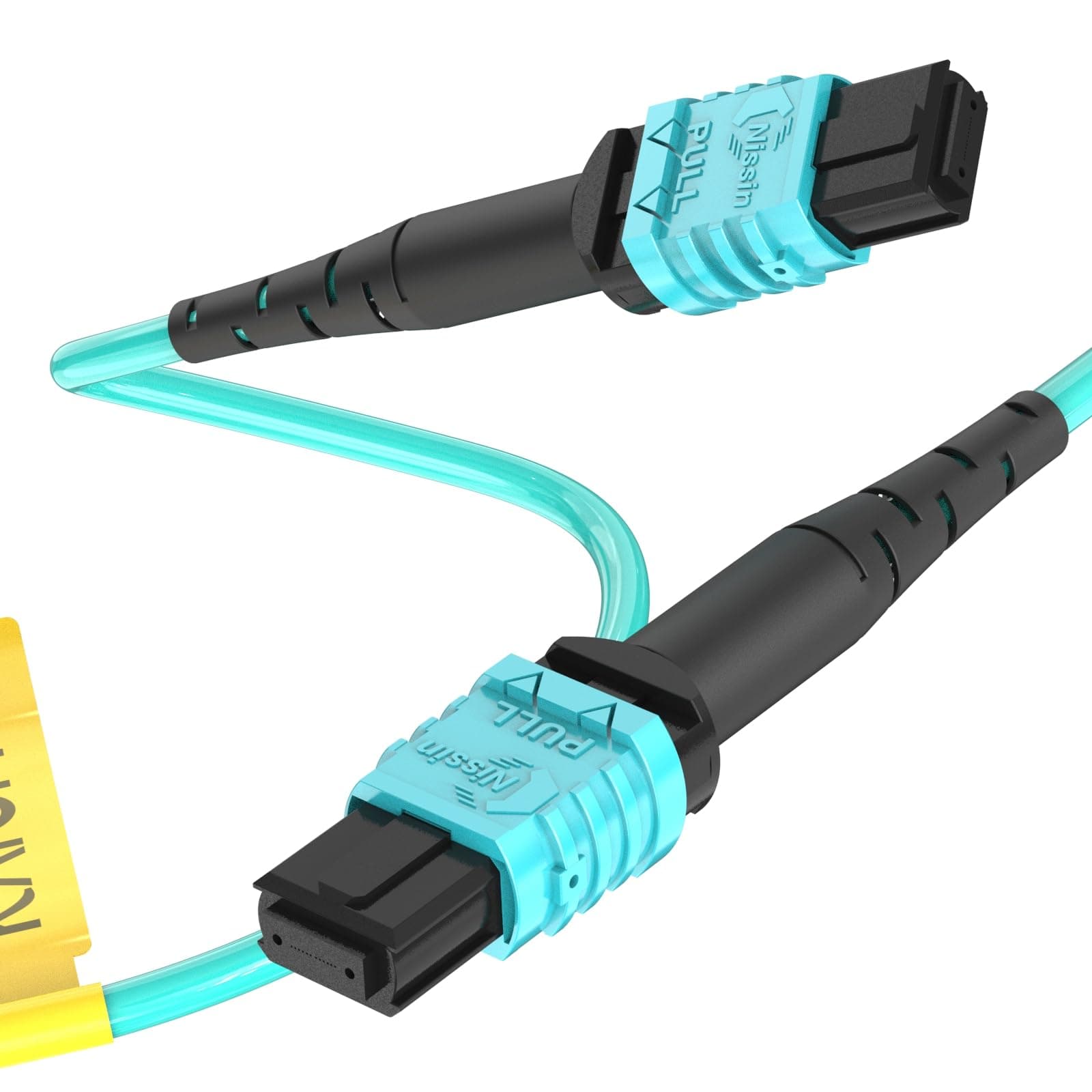 Female MPO to MPO Fiber Optic Patch Cord - MTP Compatible Type B, 33 ft (10M), OM3 Multi-Mode Fiber, 12-core Channels for QSFP+Transceivers Application, Aqua