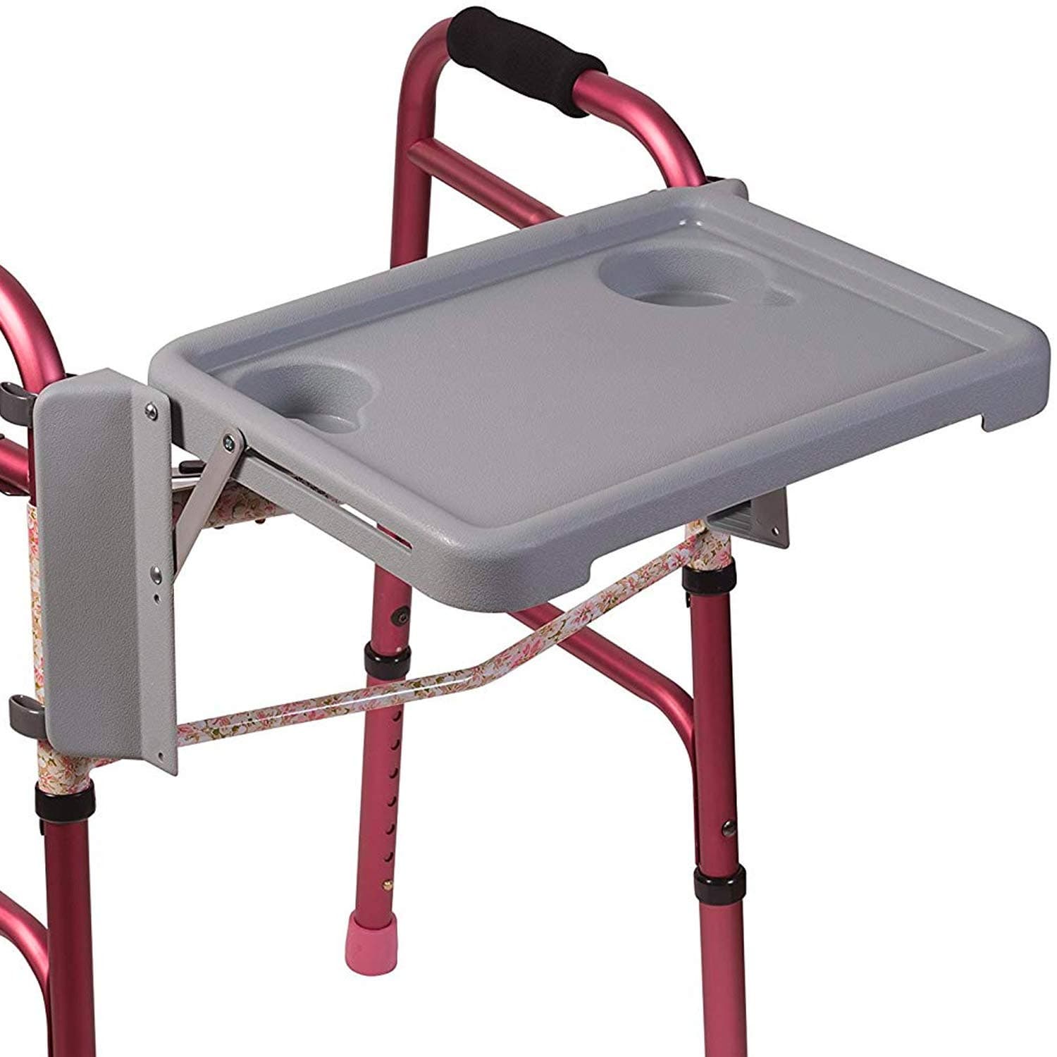DMI Walker Tray, Rollator Tray, Mobility and Walker Accessory Tray Table Fits Most Standard Walkers, Folding with Two Cup Holders and Tool Free Assembly, 16 x 11.8 inch