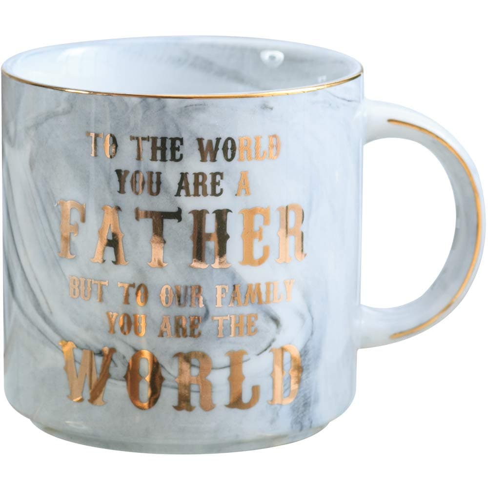 Dads Mug - Fathers Day Birthday Gifts for Dad - To the World You Are a Father But To Our Family You Are the World - Ceramic Marble Cups 13 oz (Grey)