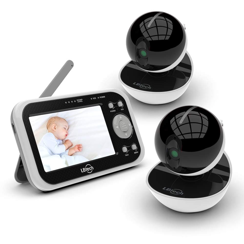 Video Baby Monitor with 2 Digital Cameras, Wireless Video Monitor,4.3 inches LCD,Automatic Night Vision,Two-WayTalkback,Temperature Detection,Power Saving,Zoom in Lens,Support Multi-Camera