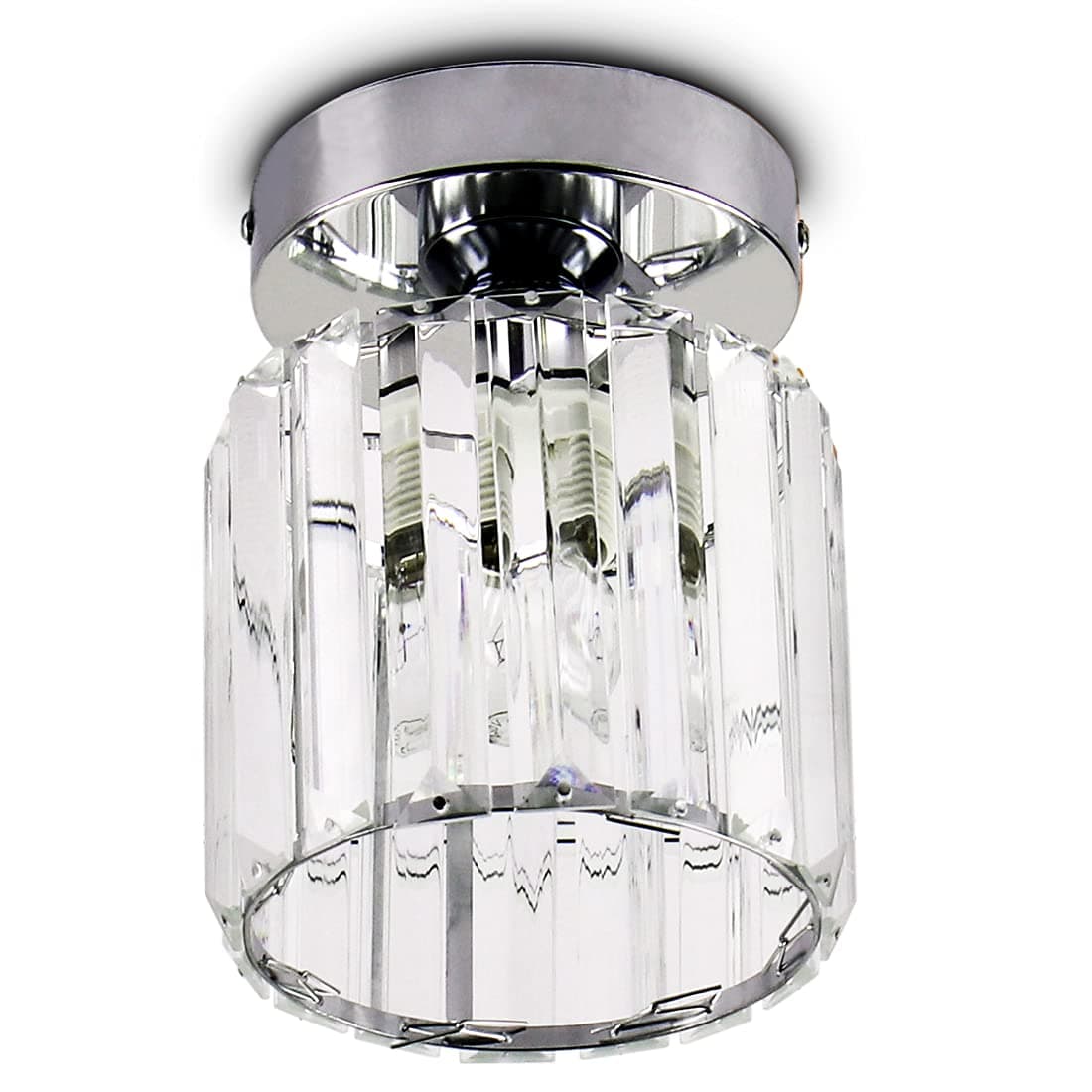Crystal Modern Ceiling Light Fitting Chrome Semi Flush Mini Chandelier Close to Ceiling Lamp for Hallway Bedroom Kitchen Landing Porch, E26 Base, Bulb(Not Included)