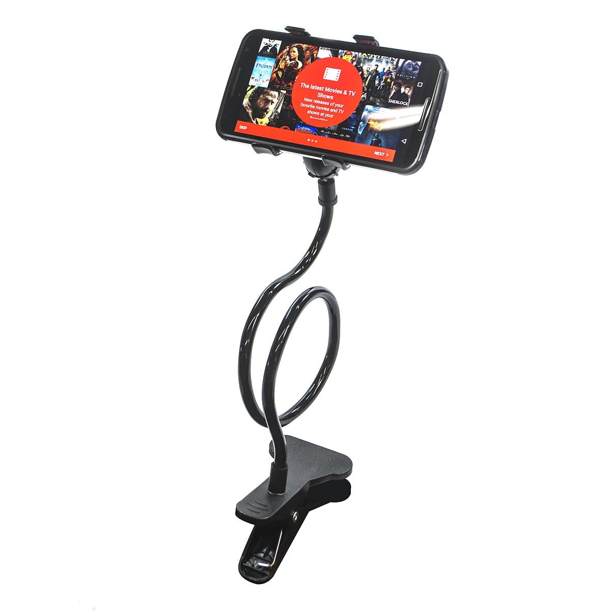 Matney Universal Cell Phone and GPS Flexible Gooseneck Bracket -Hands Free Stand Clip Holder Mount for Bedroom, Bathroom, Kitchen, Desk, Gym, Car, or Any Smooth Surface