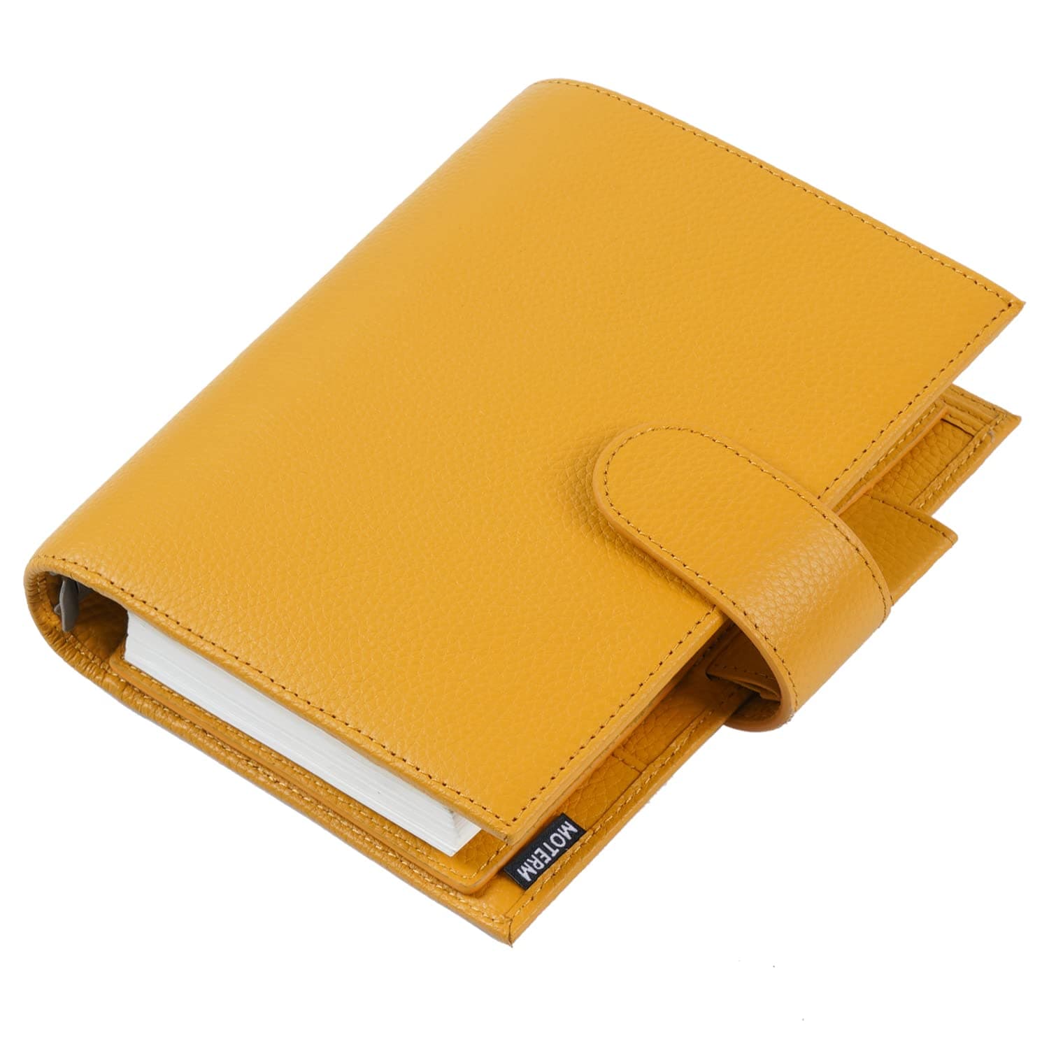 Moterm Personal Luxe Rings Planner - Genuine Leather Binder Organizer (Pebble-Mustard, 30mm Ring)