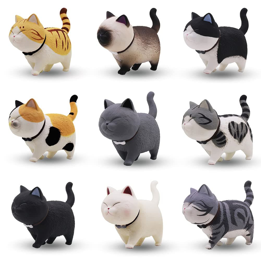 9 Pcs Cat Figure Miniature Mini Cat Figurines Set for Crafts,Cake Topper,Desk Decoration,Succulent Plant Pot Decoration and Birthday Gift
