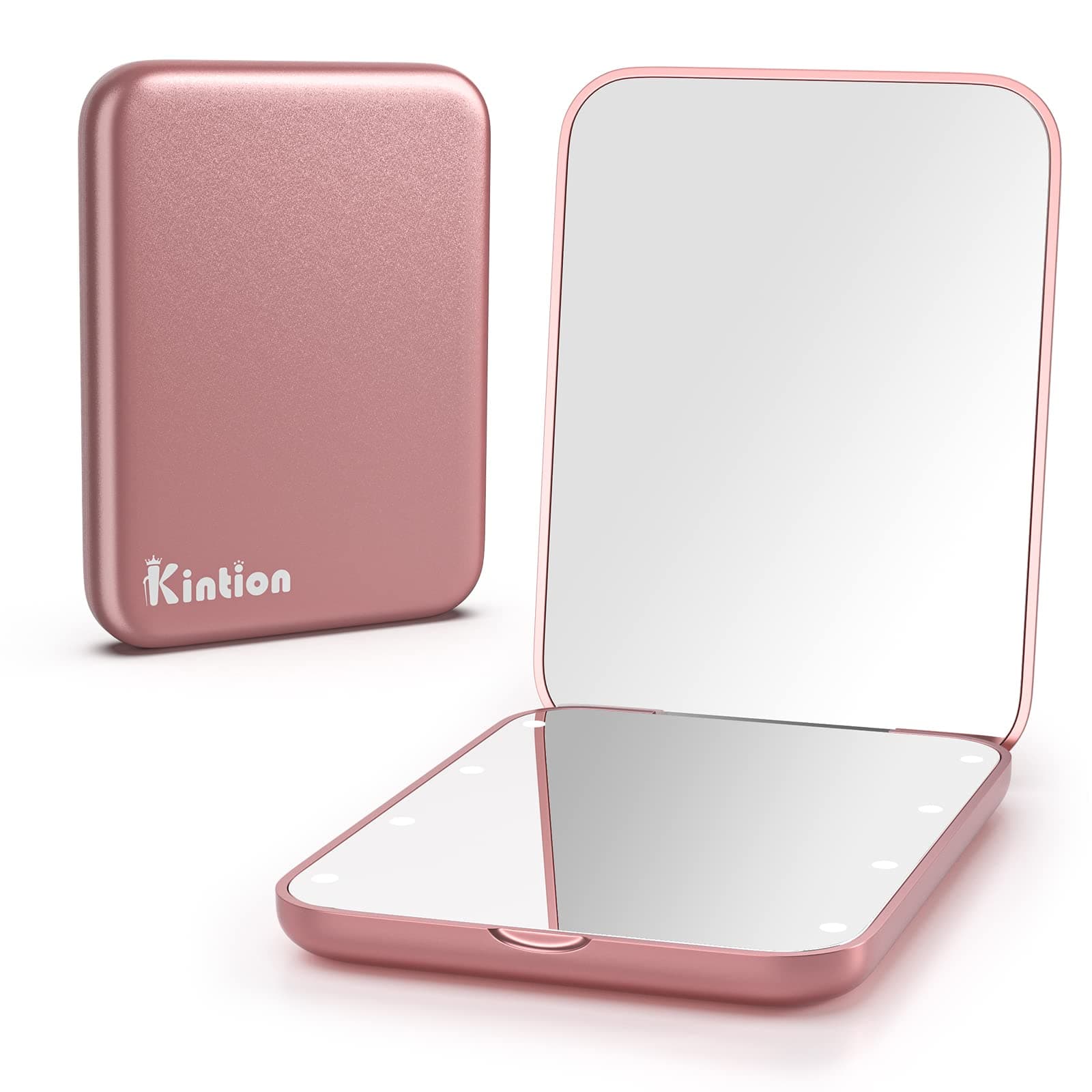 Kintion Compact Mirror, LED Compact Travel Makeup Mirror with 1X/3X Magnification, Compact Mirror with Light, Handbag Mirror, Small Illuminated Compact Mirror as Gift, Rose Gold