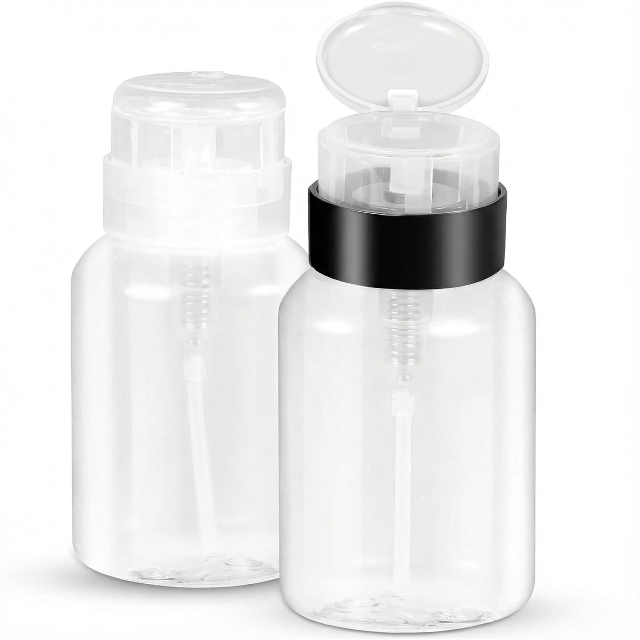 Nail Polish Remover Pump Dispenser, 2 Pack Acetone Safe ABS Bottle with Lockable Flip Cap - 200ml (6.8oz) Empty Push Down Container for Alcohol, Toner & Makeup Remover