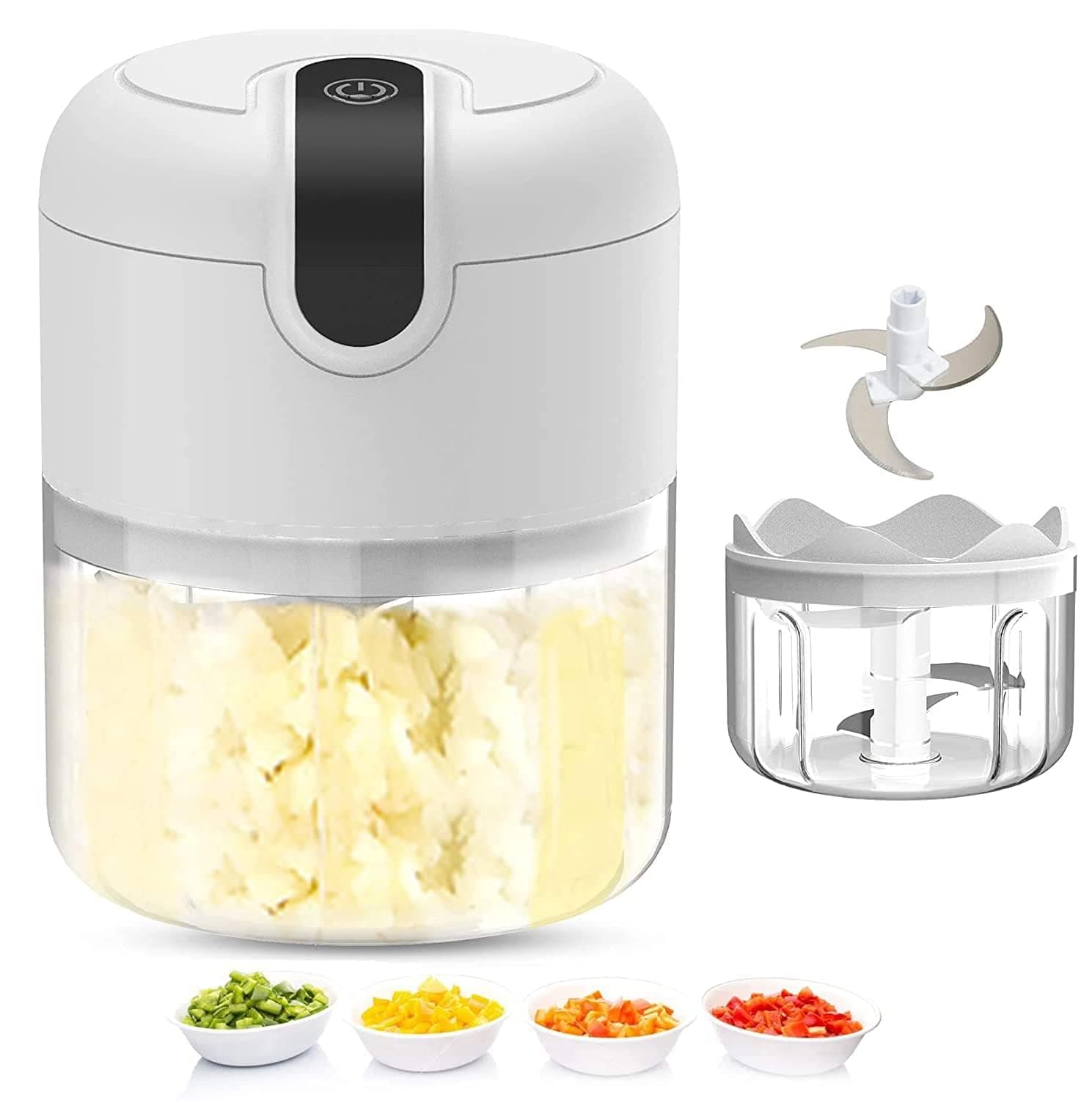 Electric Mini garlic chopper, Onion Ginger salad Pepper Nuts grinder, Portable Small Food Chopper for Garlic Onion Veggie, Dicing, Mincing, All in one food processor kitchen chopper masher (250ML)