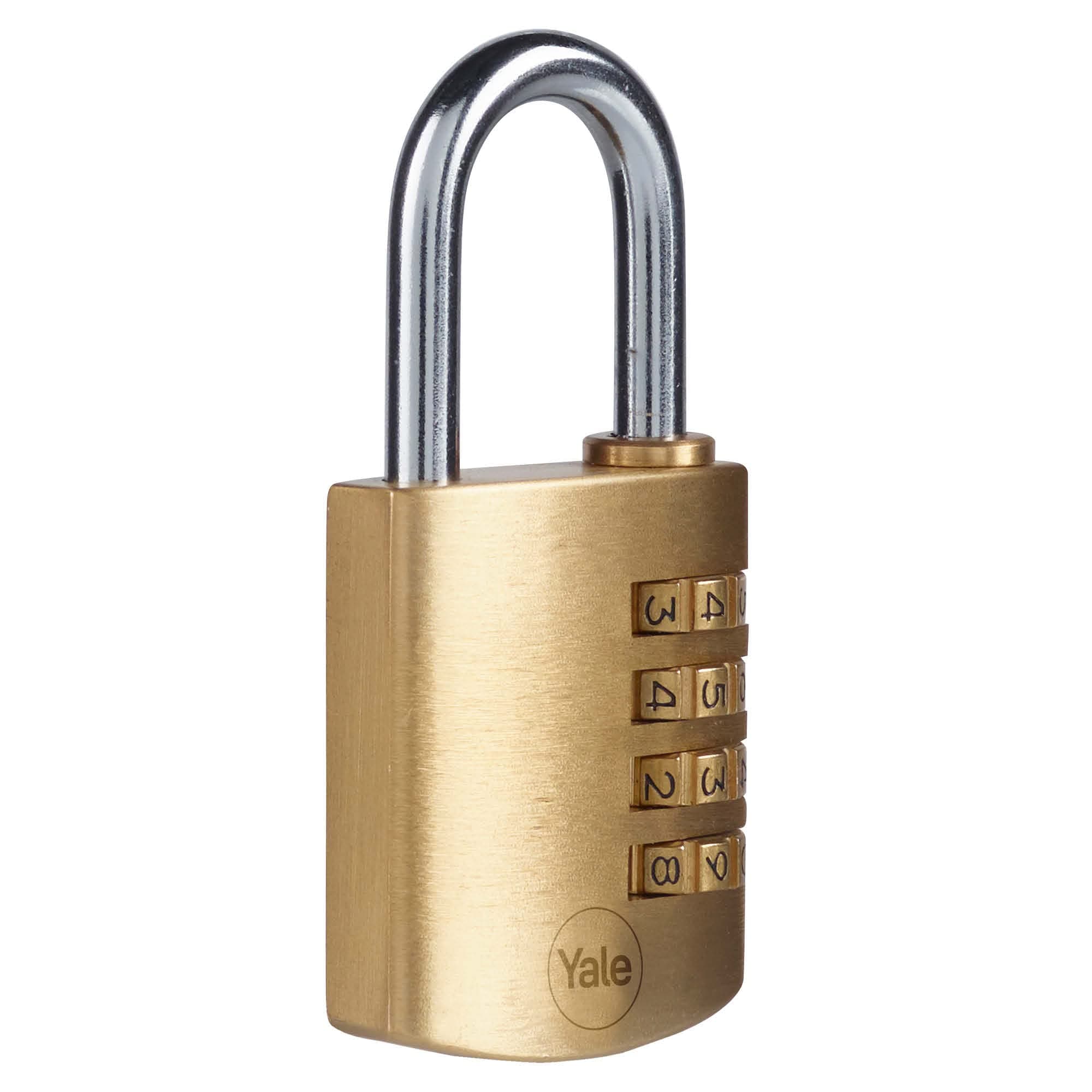 Y150B/40/130/1 Standard Security 40mm Brass Combination Padlock - Open Steel Shackle - 4 dial Combination Lock