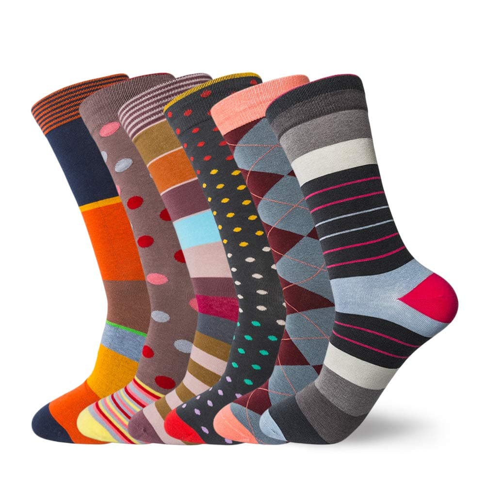 HHX YONLEE Dress Socks 5/6/10 Pairs Crew Argyle Colorful Cotton Novelty Casual Happy Fun