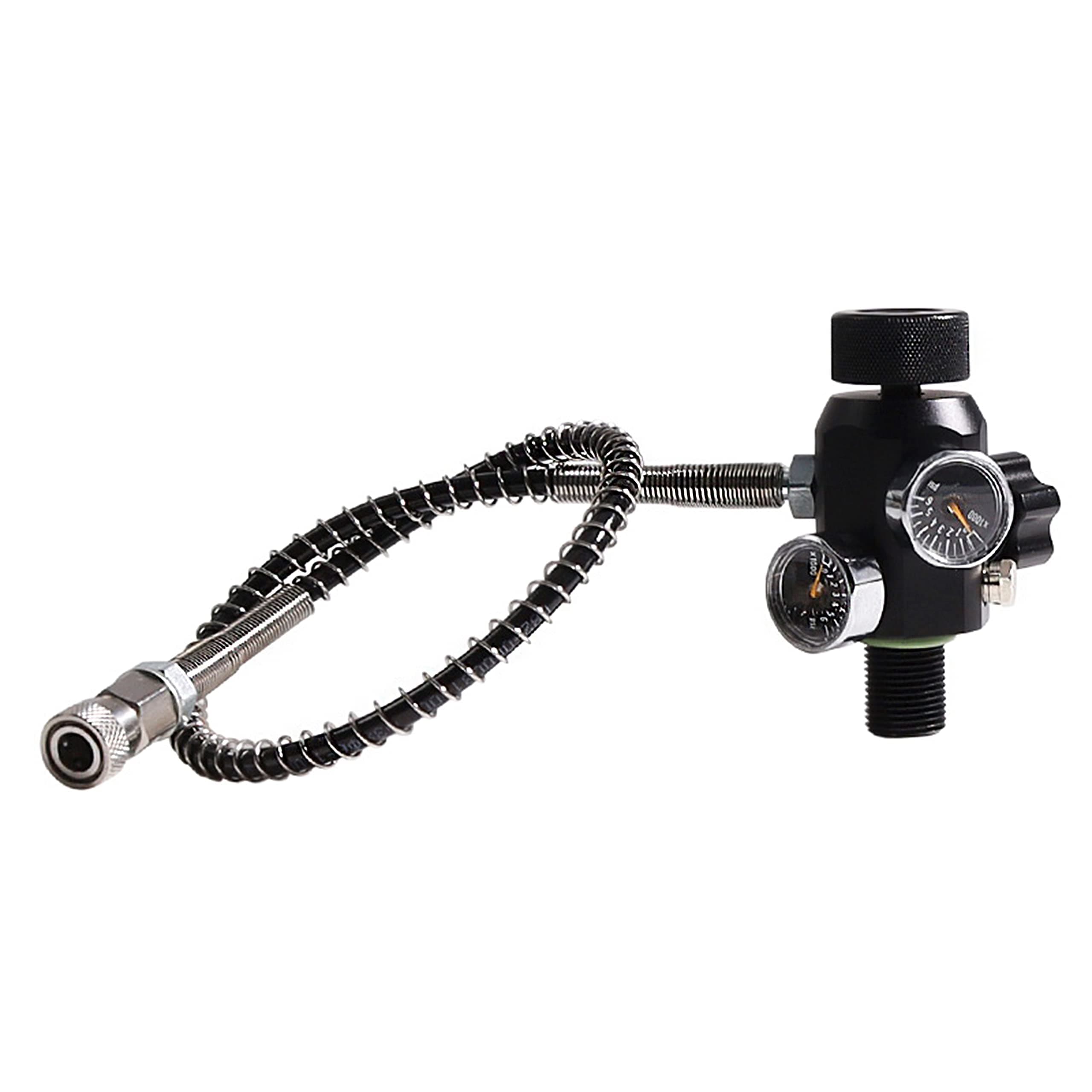 M18x1.5 DIN Valve Scuba Adapter Dual Gauge Pcp Scuba Tank Valve 4500psi Working Pressure with 20“ Hose for Air Tank, PCP Air Rifle, Paintball, and HPA Tank
