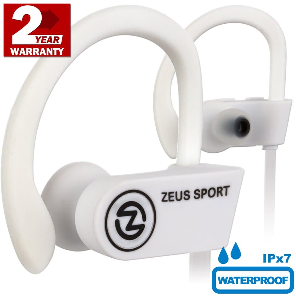 Wireless Headphones ZEUS OUTDOOR - Noise Isolating Wireless Earbuds - HD Stereo Waterproof headphones IPX 7 Sweatproof Headphones with Mic - Running Headphones - Sport Headphones - Workout (Whiite)