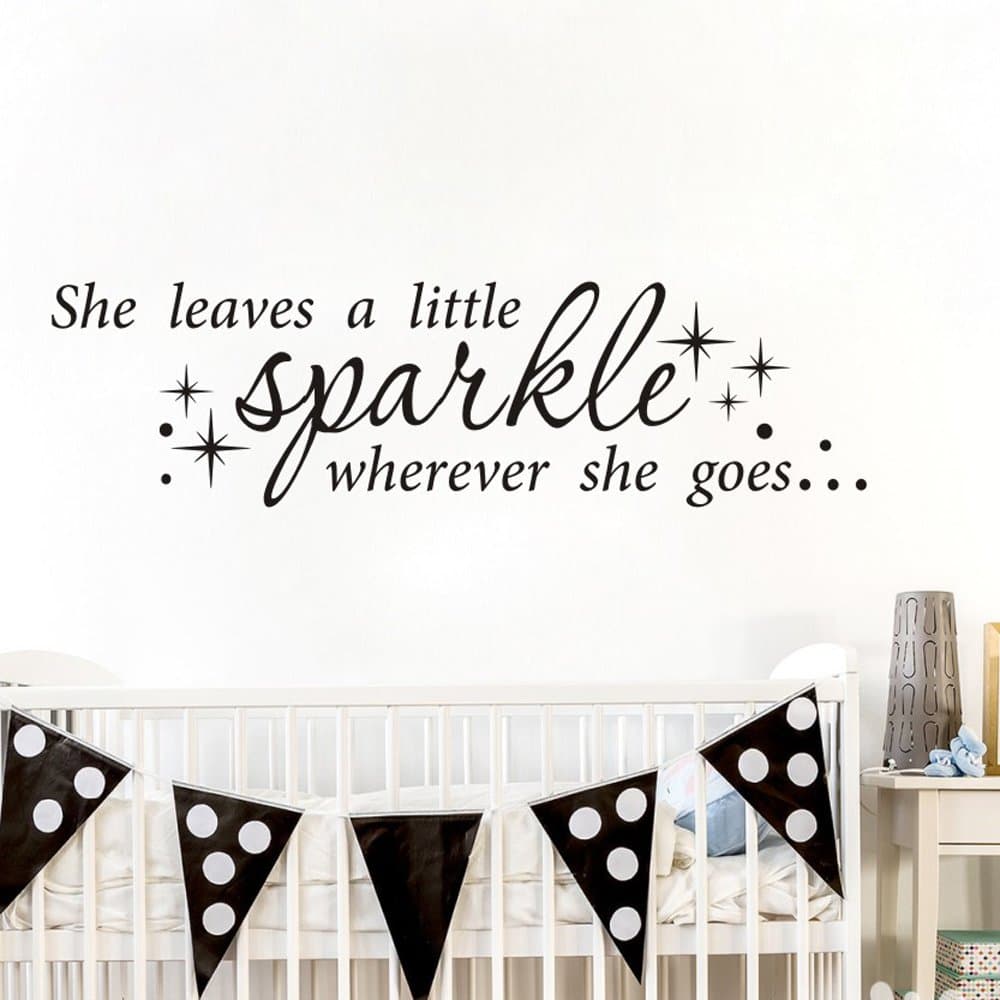 MoharWall Kids Room Wall Decals Inspirational Quotes Wall Sticker for Girls Vinyl Art Decor Lettering Saying - She Leaves a Little Sparkle Wherever She Goes