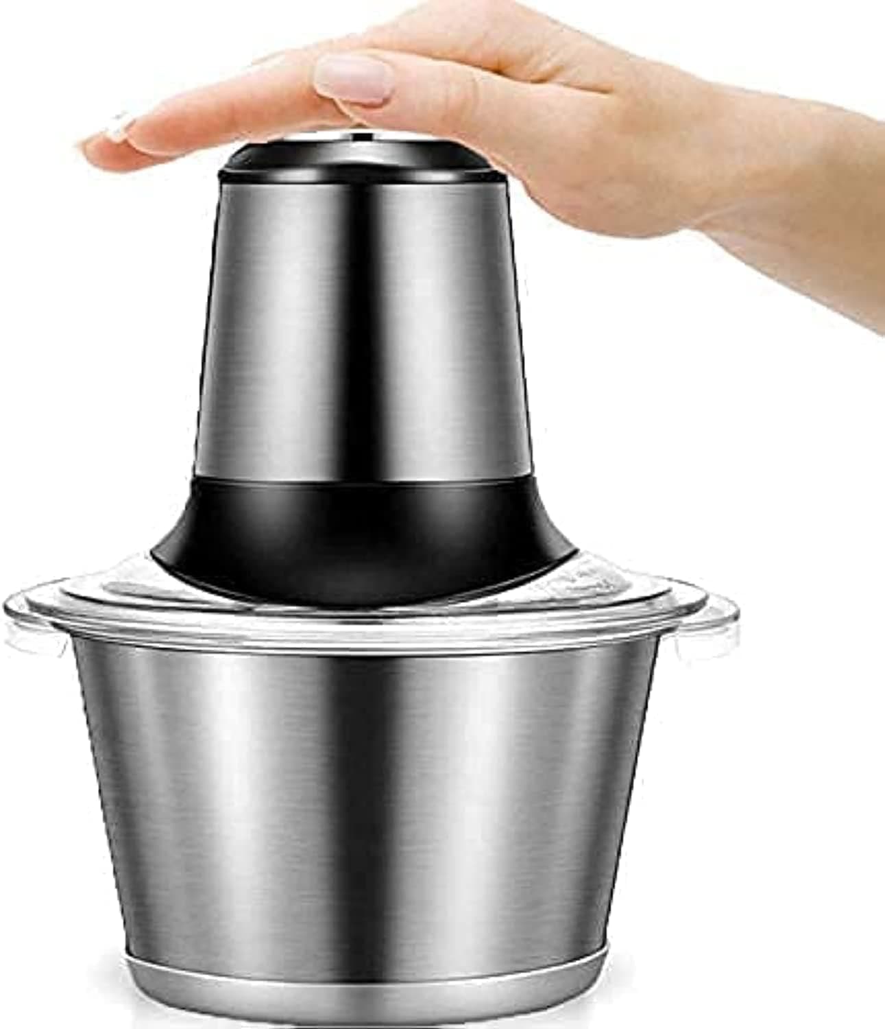 Household Electric Meat Grinder Multifunctional Food Processor 2L Stainless Steel Food Chopper for Meat Meat Mincer, Vegetables, Fruits and Nuts with 4 Sharp Blades and 2 Speed Levels for Home Kitchen