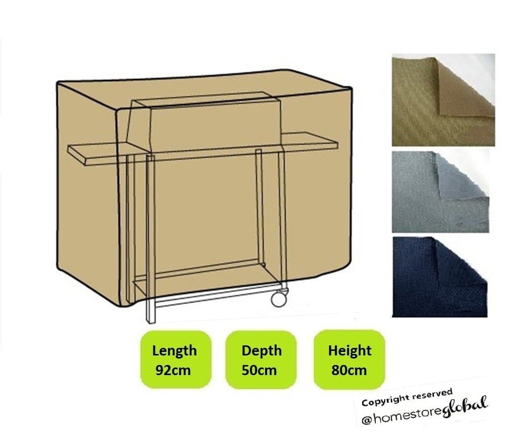 HomeStore Global Trolley BBQ Cover in Brown - Thick & Durable high-quality 600D Polyester Canvas with double stitched seams for extra strength, All-weather resistant and anti-humidity - Size approx : (L) 92 x (D) 50 x (H) 80cm