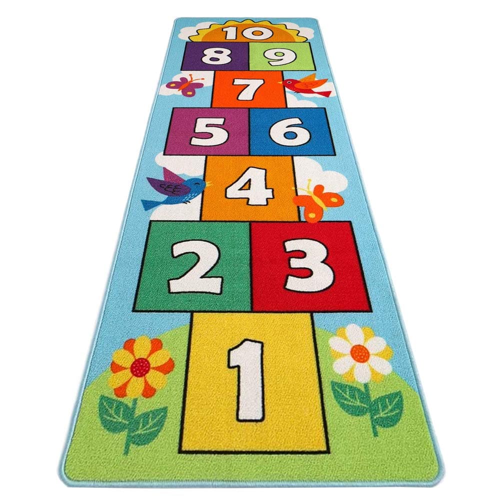HIGHTAO Hop & Count Hopscotch Rug Soft Carpet Children Floor Playing Crawling Game Rectangle Mat Home Decortion Floor Rug Great for 3, 4, 5, 6, and 7 Year Olds, 26" x 78" Multi Color