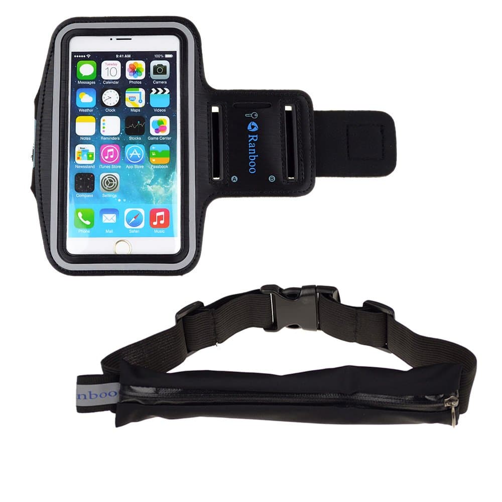 Ranboo Workout Armband Case Pouch + Outdoors exercise Running Belts for iphone 6 plus /Samsung Galaxy Note 4 and more other phone (BLACK-A)