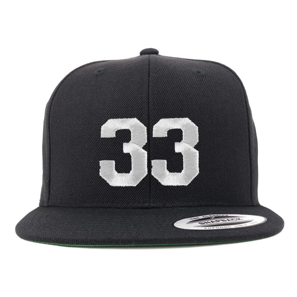 Number 33 White Thread Embroidered Flat Bill Snapback Baseball Cap