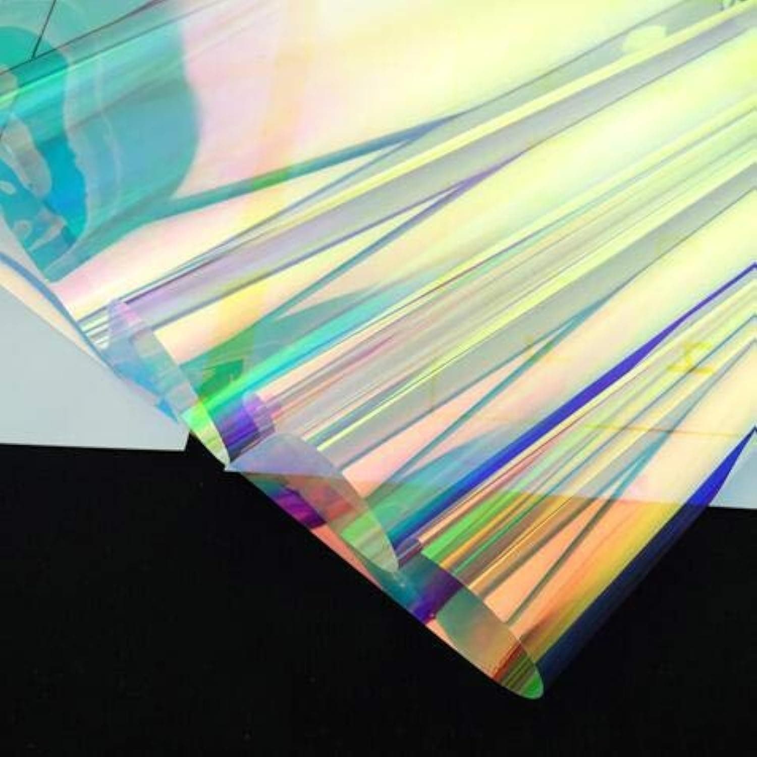 N/A Holographic Clear Window Film Iridescent Window dichroic Film Decorative Glass Sticker Self-Adhesive Iridescent cellophane roll 11.8x39