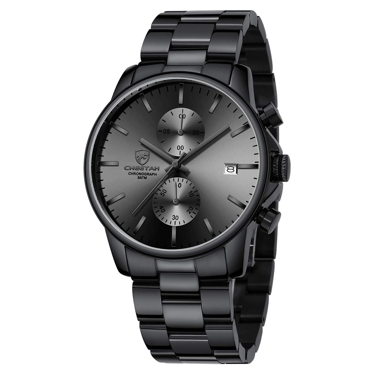 Fashion Business Mens Watches with Stainless Steel Waterproof Chronograph Quartz Watch for Men, Auto Date