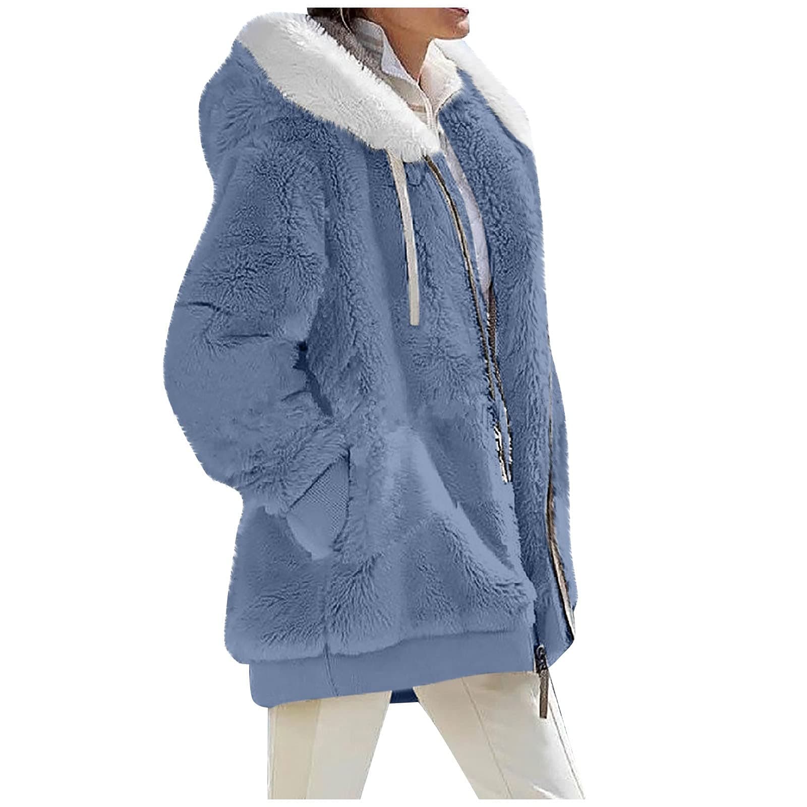 ZEFOTIMWinter Coats for Women 2023 Warm Lightweight Fleece Plush Zipper Hooded Jacket Comfy Wool Coats with Pockets