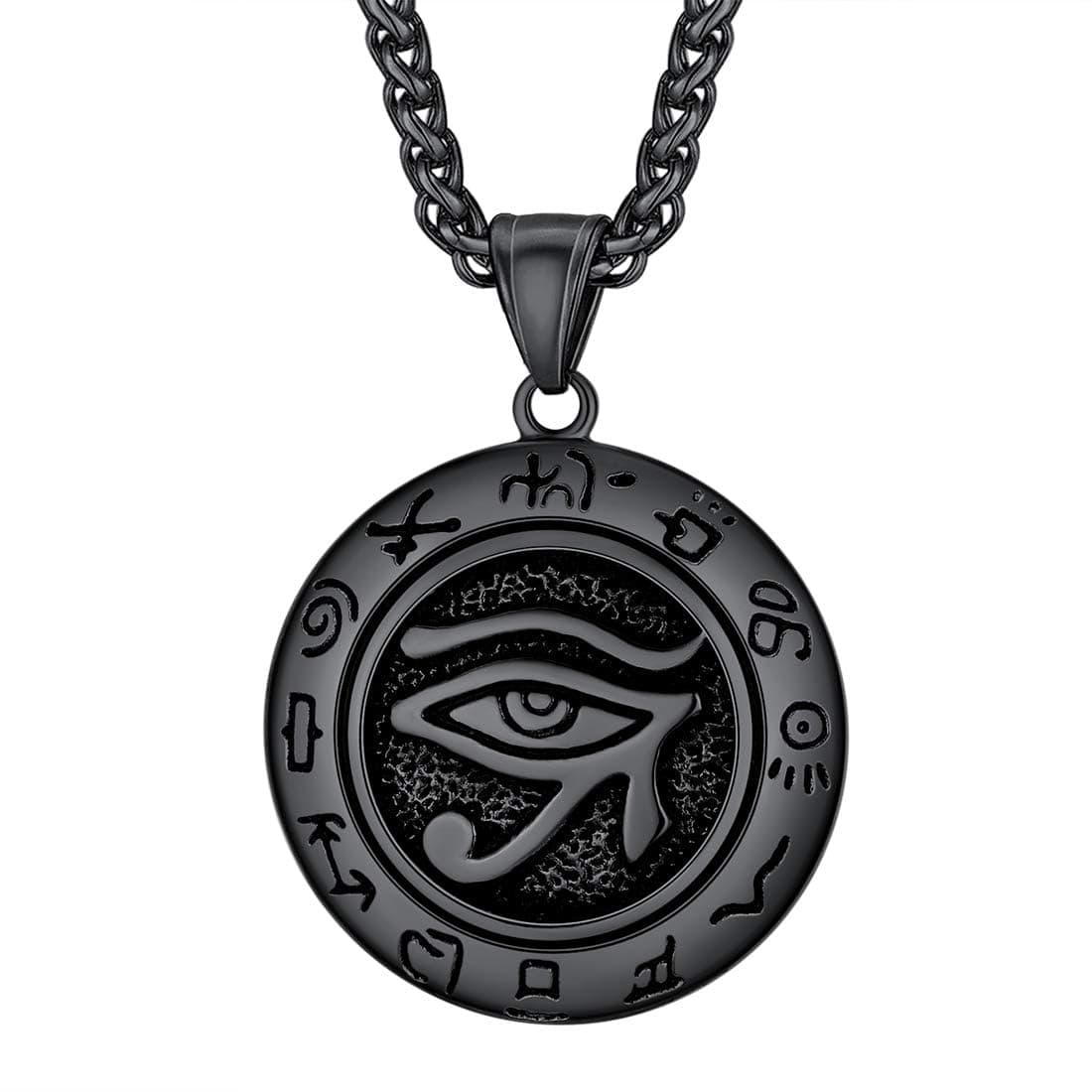 U7 Horus Necklaces for Men Women, Stainless Steel/Black/Gold Plated Ankh Cross Egyptian Symbol Jewelry, Eye of Horrus Pendant with 22 Inch Chain