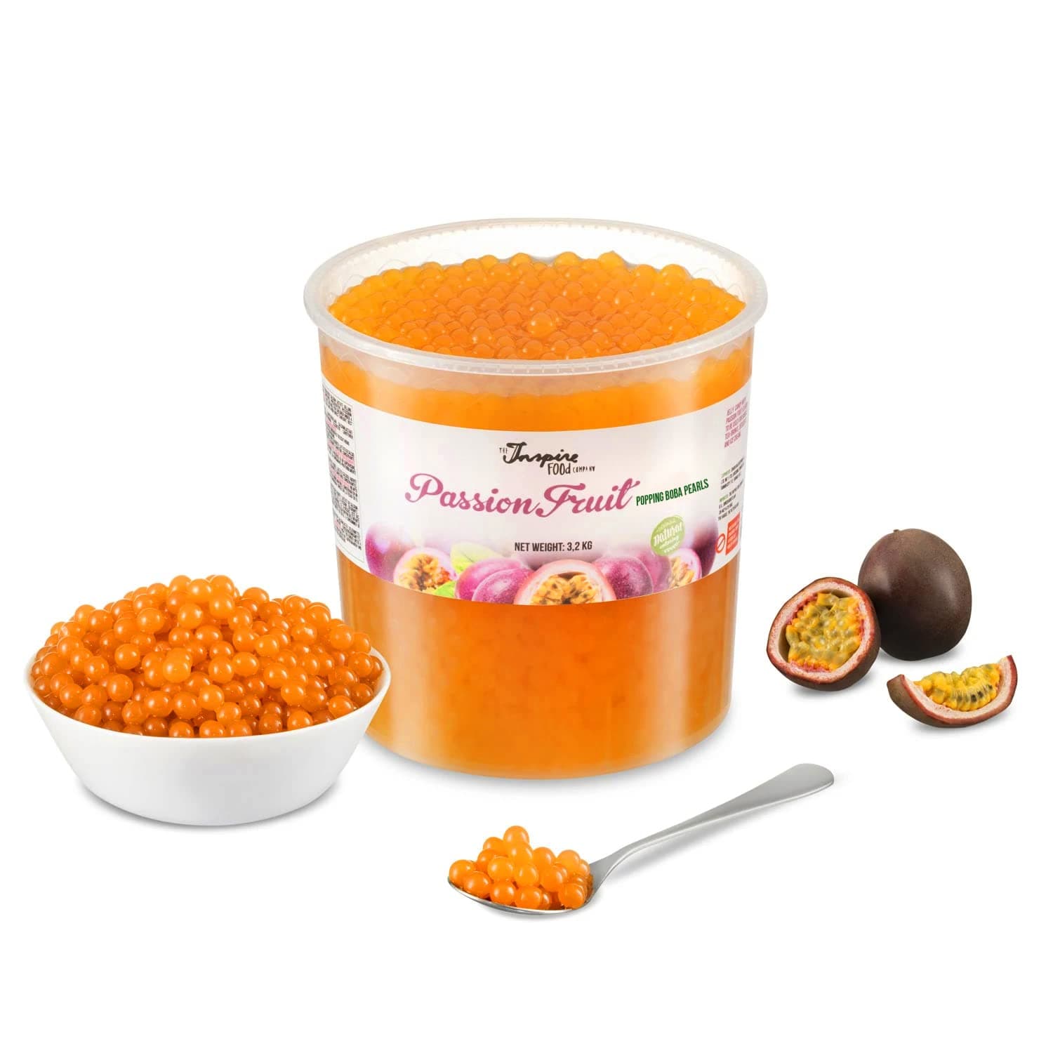 Passion Fruit INSPIRE FOOD Popping Boba Pearls for Bubble Tea | 7 lb Large Bulk Tubs | 100% Vegan & Gluten Free Bursting Pearls | Lower Sugar & Real Fruit Juice for Teas, Shakes, Dessert, Smoothies