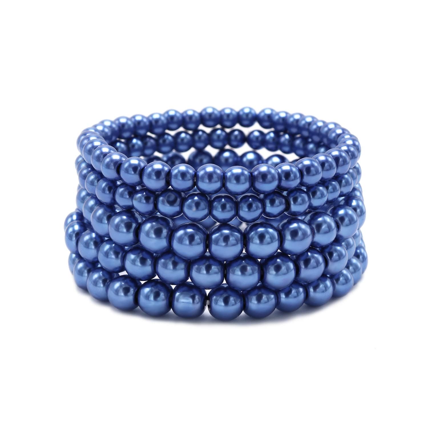 5 Pcs Faux Pearl Bracelet Set for Women Beaded Stretch Strand Bracelets for Bridesmaid,Bridal,Party Jewelry