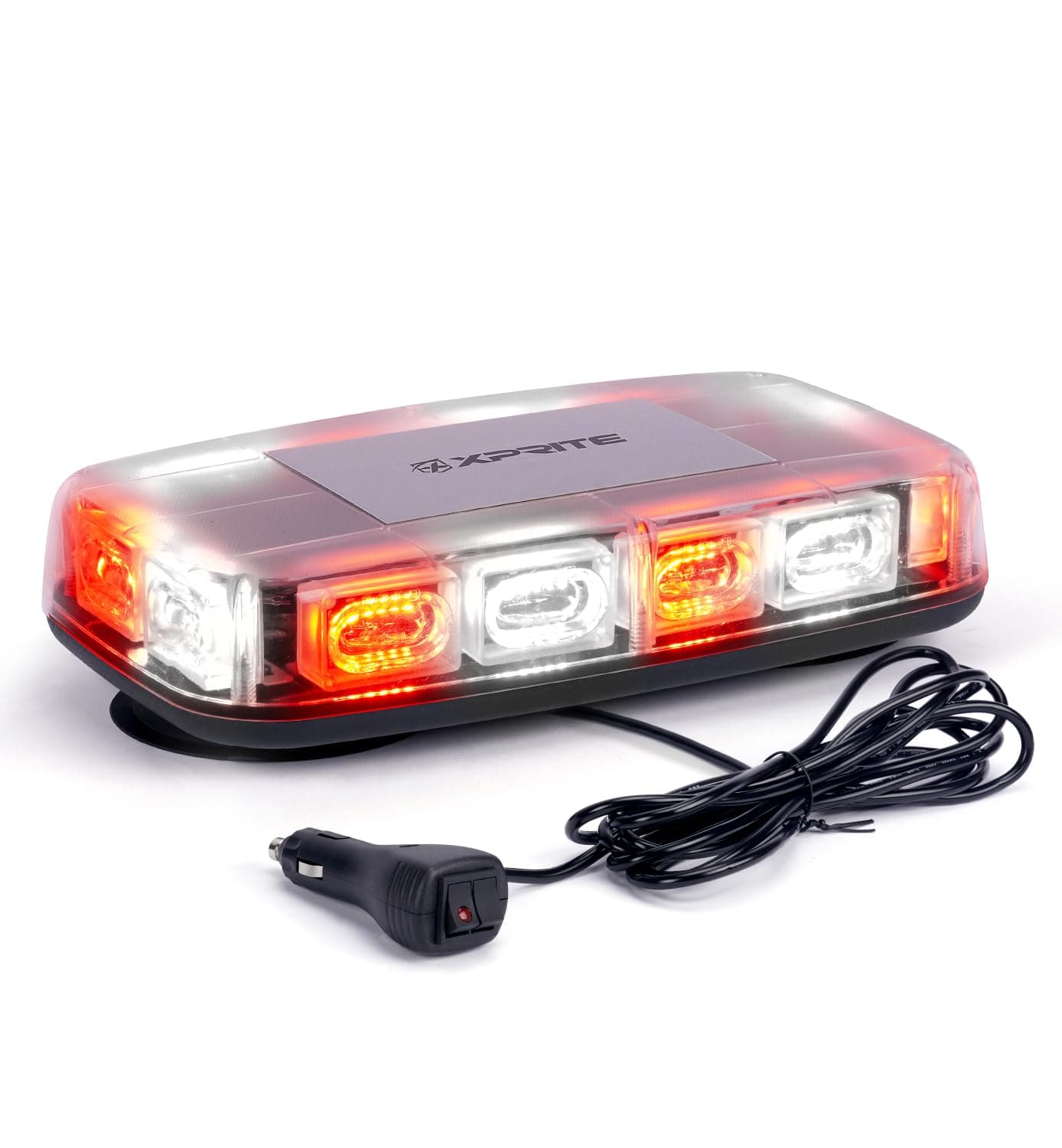 Xprite 12" White Red LED Rooftop Mini Strobe Light Bar Magnetic Mount Emergency Police Warning Caution Flashing Beacon Lights for Construction Vehicles Snow Plow Trucks Volunteer Firefighter Cars