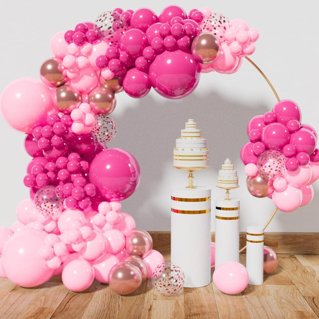 Pink Balloon Arch Garland Kit, Pink Balloon Garland Kit Metallic Rose Gold Confetti Balloons for Birthday Wedding valentines day Party Decorations.