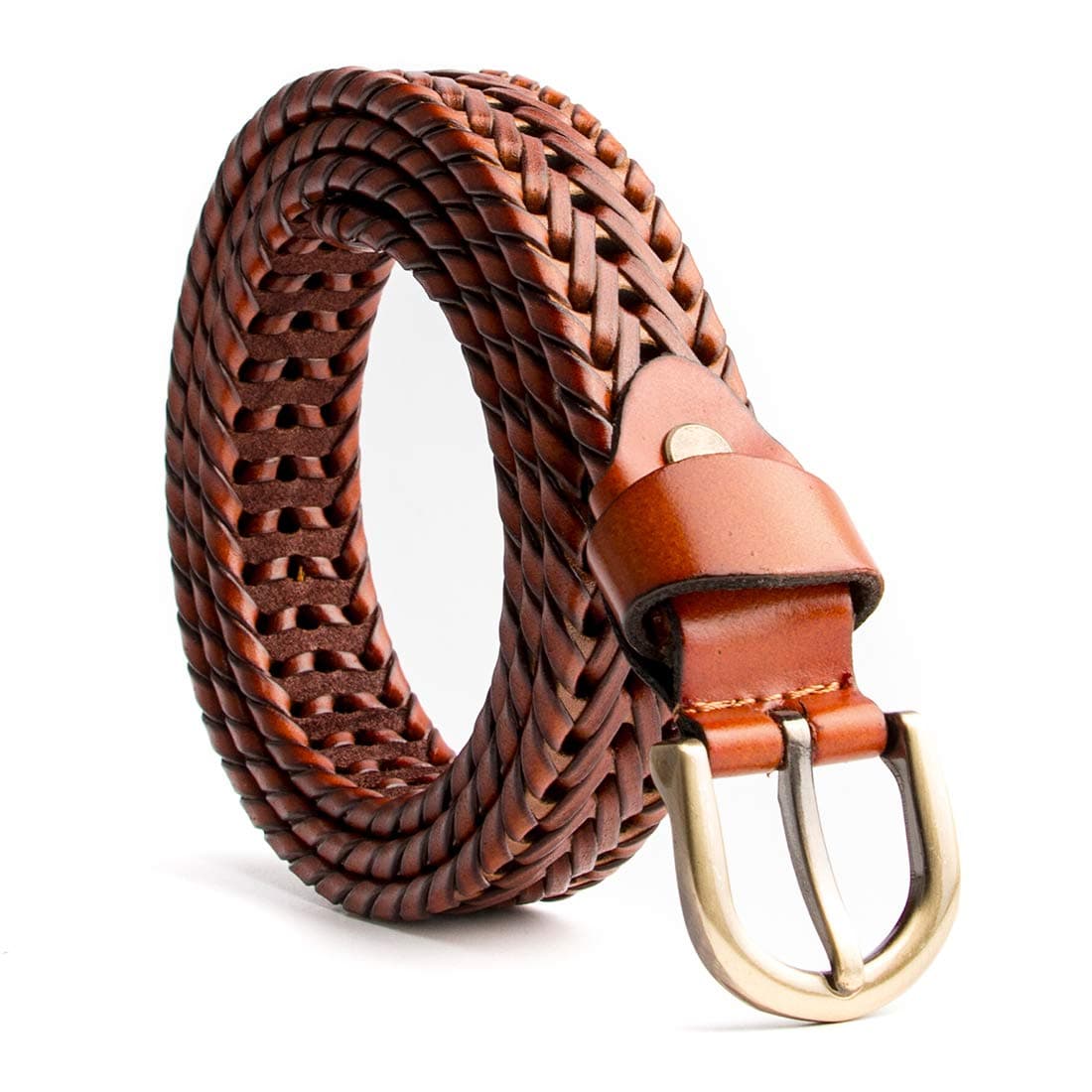 ECHAINWomen's Braided Genuine Real Leather Narrow Belt Adjustable Casual Waist Strap for Jeans Dresses Everyday Outfits