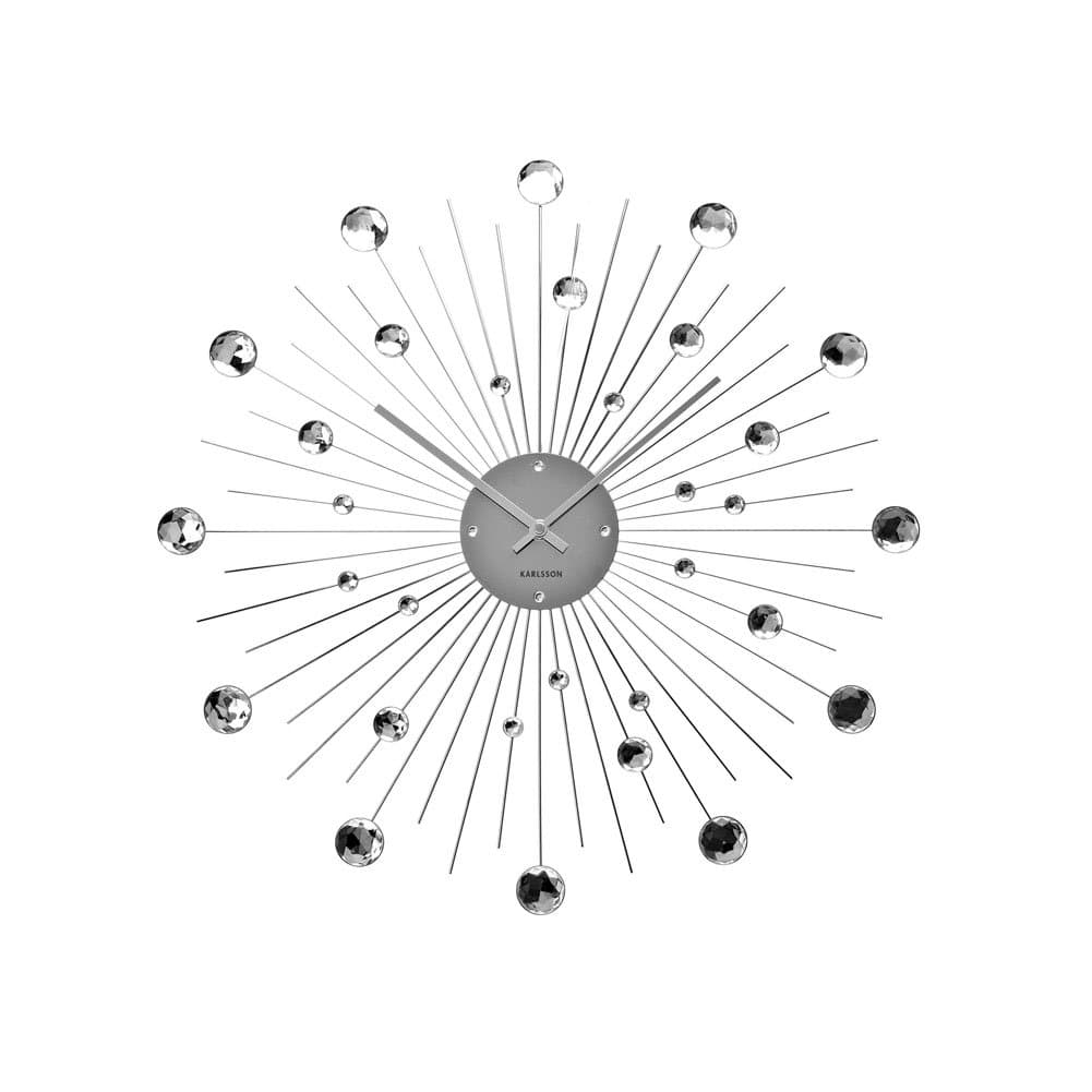 Wall Clock Sunburst Crystal Large Silver