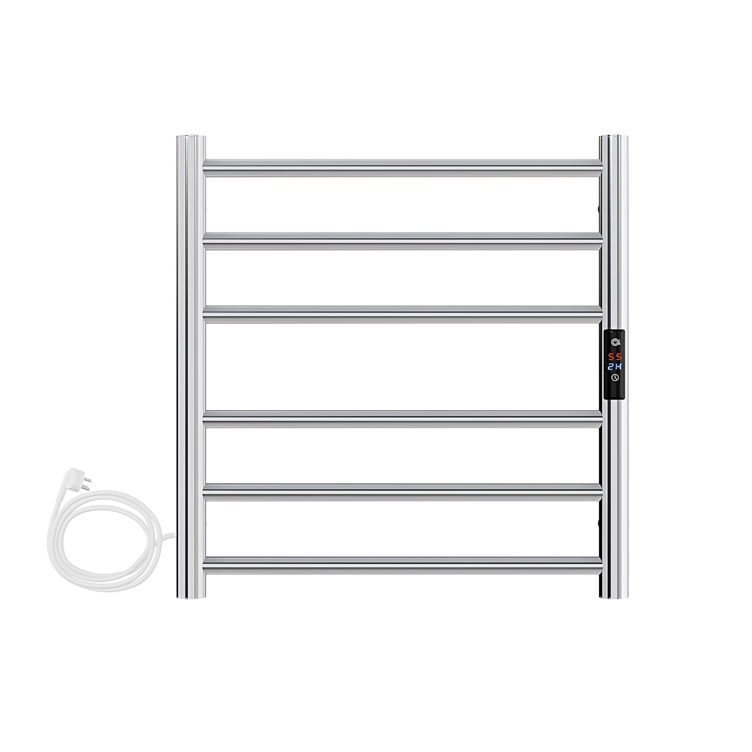 Antioch Stainless Steel 304 Electric Towel Warmer Heated Towel Rail with Built-in Timer for Bathroom Wall Mounted Plug in Towel Rack Polished Chrome 620mm x 600mm