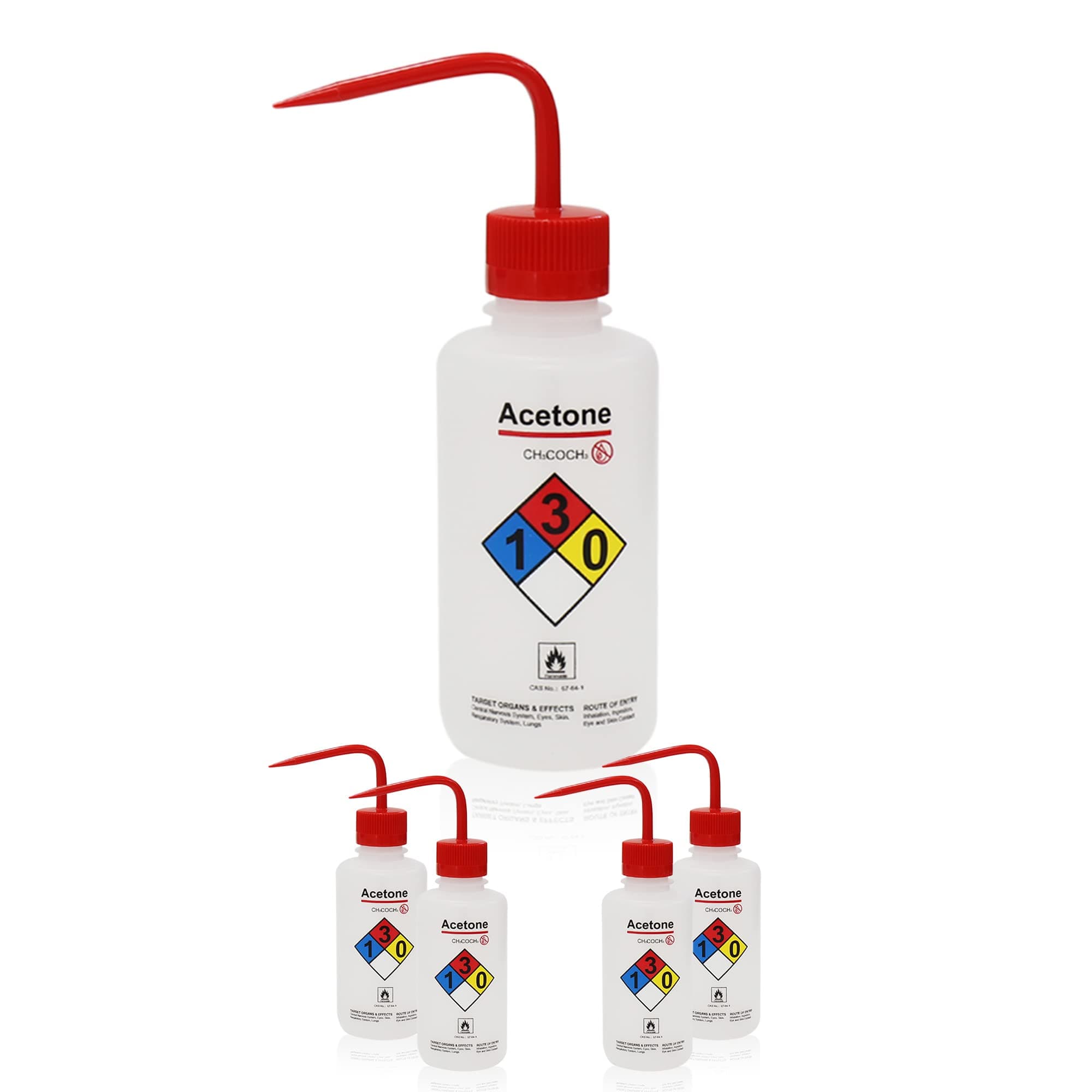 4pcs of Acetone Wash Bottles, Vol.500ml (17oz), Narrow Mouth, Self-Venting Safety Wash Bottles, LDPE Material, IN-WBA500