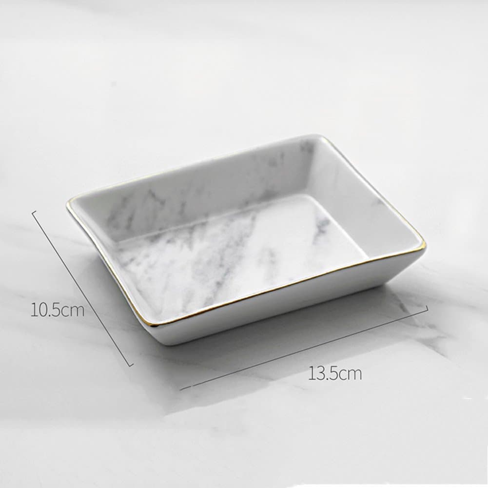 AMYSDREAMSTORE Ceramic Marble Gold-Sides Decorative Jewelry Perfume Key Dish Cosmetic Vanity Tray Storage Organizer Ring Storage Tray Decorative Jewelry Trays-A 11x14cm(4x6inch)