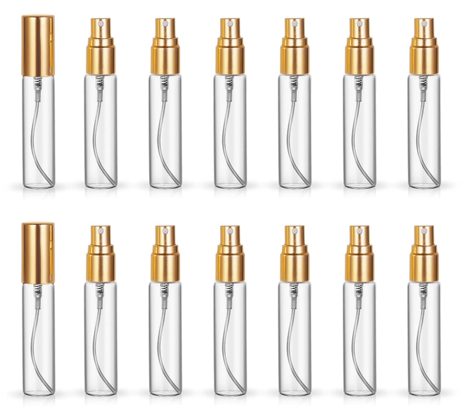 20 Pack Set 10ML Protable Refill Bulk Atomizer Spray Travel Perfume Bottle Hydrating Empty Bottle (Gold Caps)