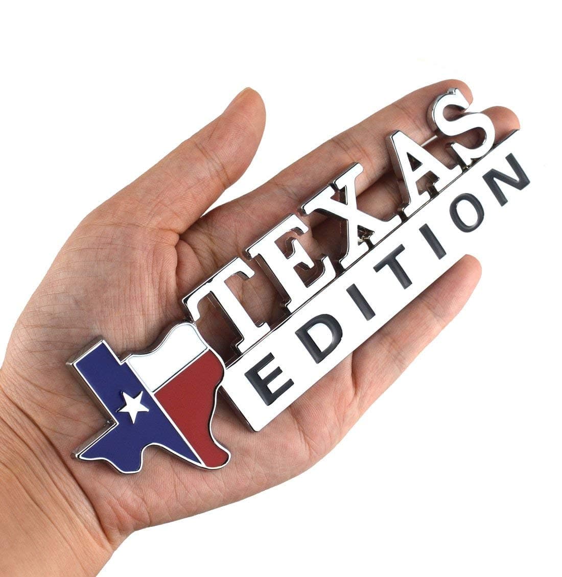 1x Metal Chrome Texas Edition Star Sate Flag Emblem Fender Side Door Sticker (Chrome)