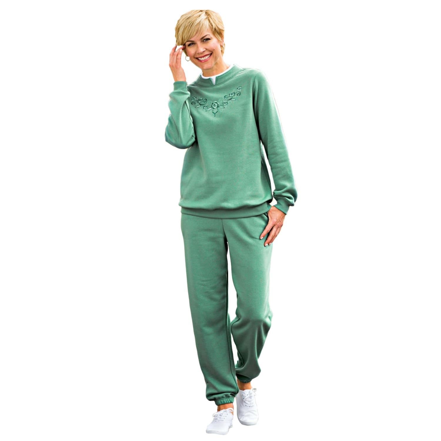 Blair Women's Petite Butterfly Embroidered Fleece Pants Set