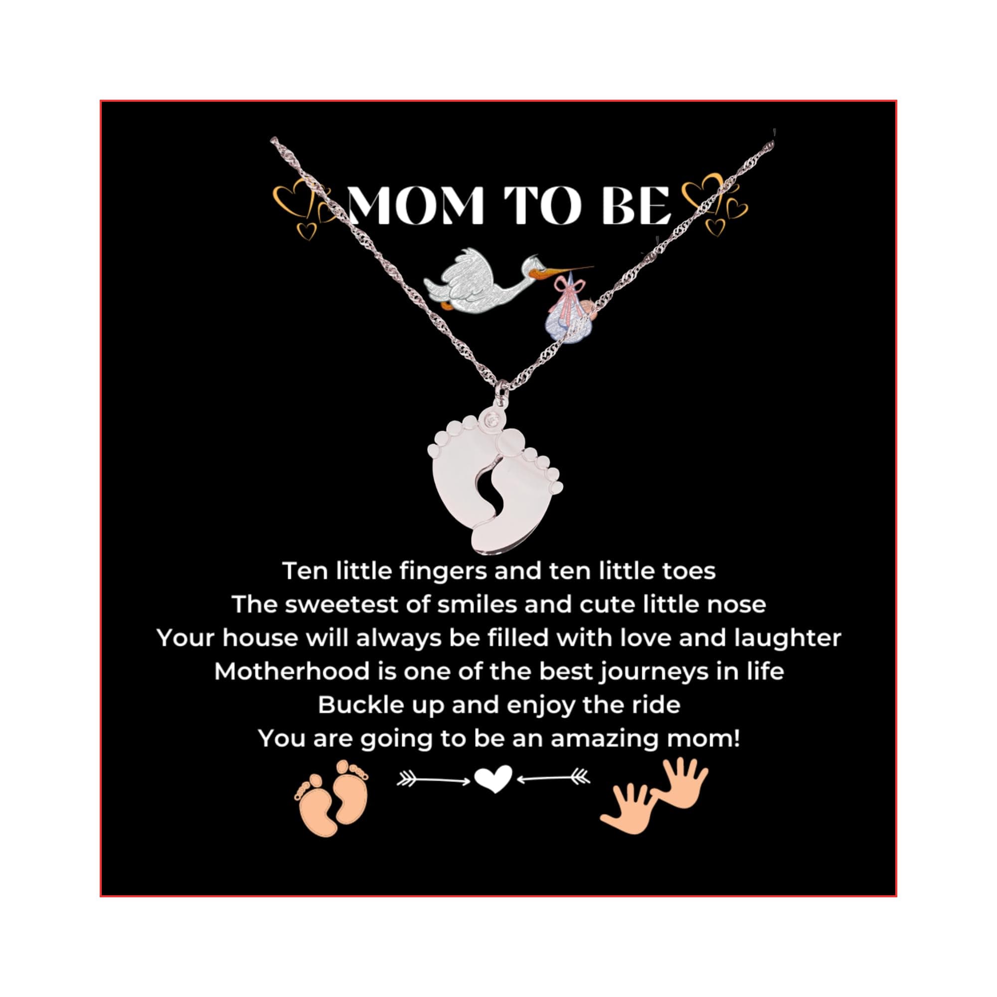 Mom To Be Gift - Baby Feet Pendant Necklace with a Message Card Pregnancy Present for First Time Moms Expecting Women Pregnant Wife Sister Daughter Mother's Day Christmas Birthday