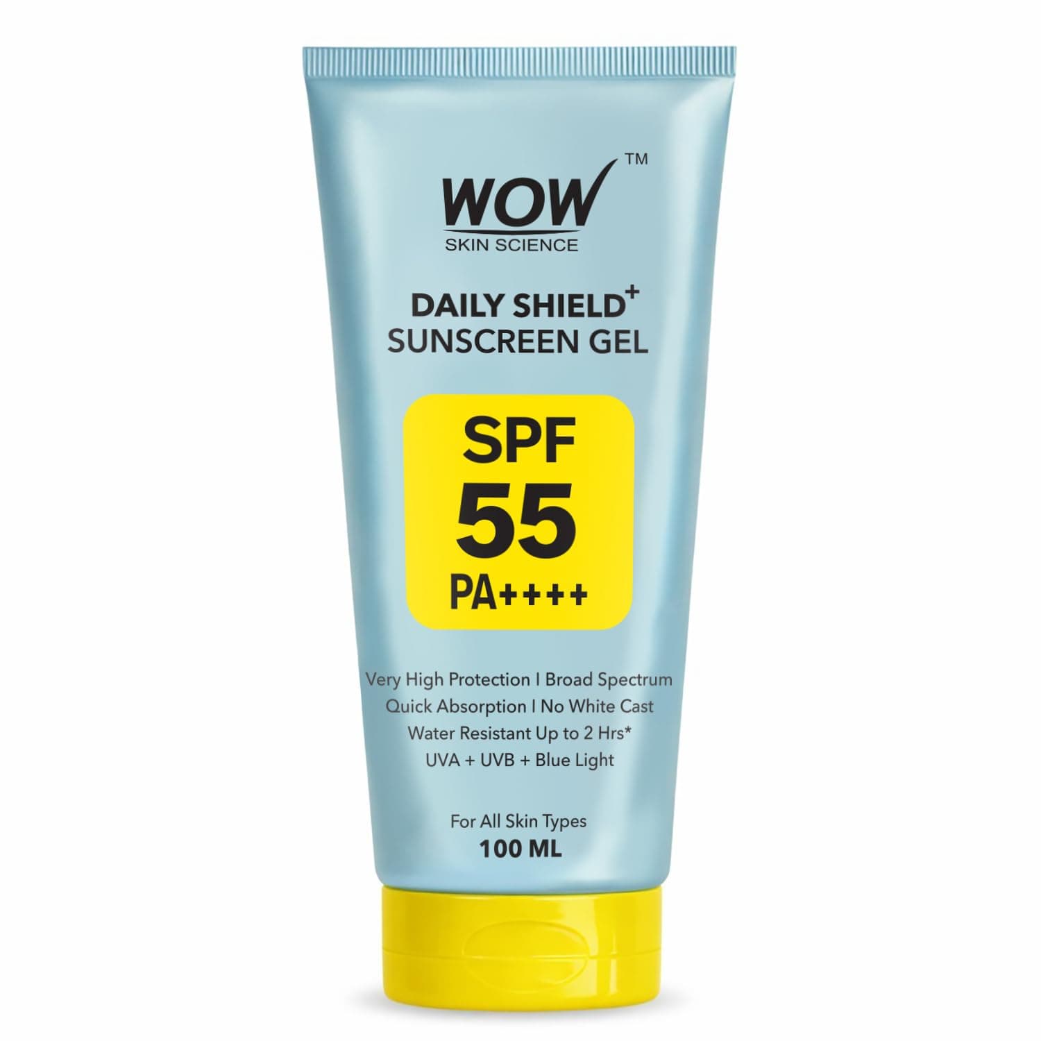 WOW Skin Science Sunscreen Gel For All Skin Types | SPF 55 PA++++ | With Glutathione & Aloe Vera Extract | Lightweight | Quick Absorbing | No White Cast | UVA & UVB Protection | 100 ml