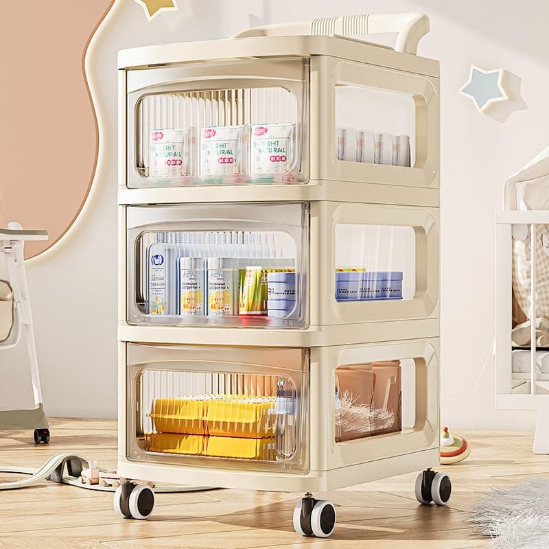 AM ANNA 3 Tier Baby Movable Nursery Organizer Cart for Newborn Nursery Essentials Diaper Storage Caddy Organizer for Changing Table & Crib Baby Diaper Caddy