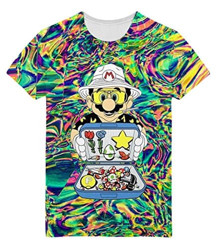 Chinkeyed Men's Mario Dealer T-shirt Crew Neck Digital Print Shirts Cotton Tee (Large)