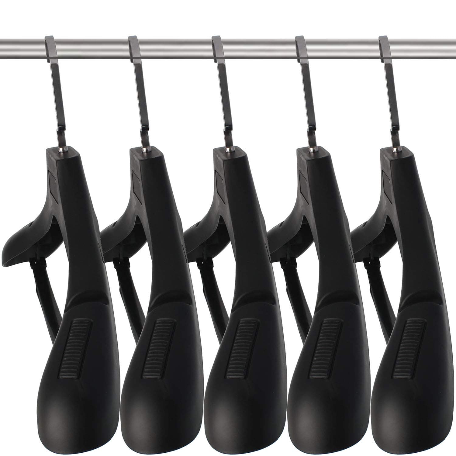 Plastic Extra Wide Suit Hangers, Pack of 15, Width: 17.7",Notched Shoulders & Metal Hooks, Black