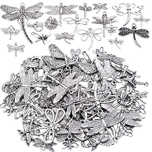 100g (About 50-80pcs) Antique Silver Dragonfly Charms Tibetan Insect Charms Pendants Craft Supplies for Bracelets Necklace Jewelry Making