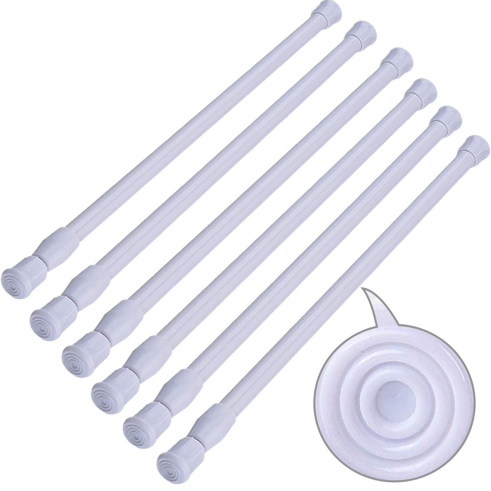 6 Pack Tension Rods Adjustable Spring Cupboard Bars White Extendable Rod for Wardrobe Bookshelf Bathroom, 40 to 70cm