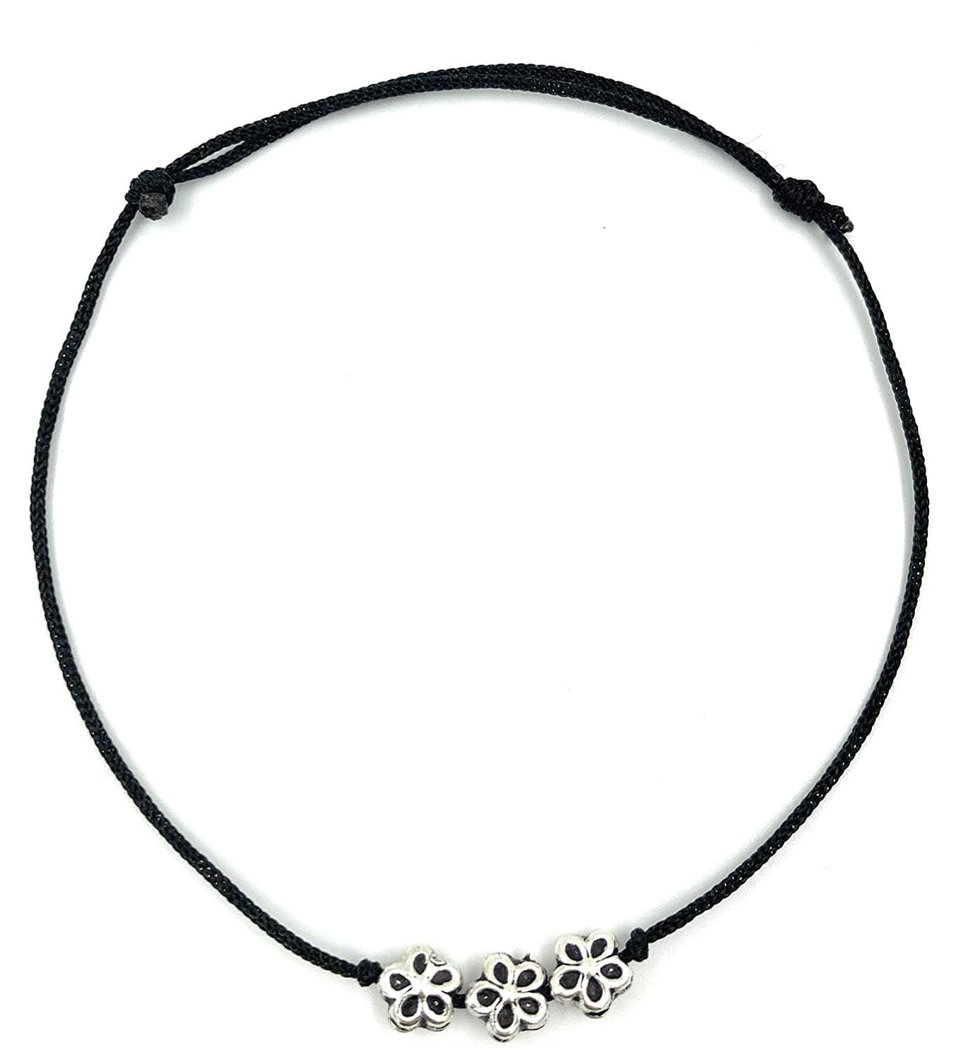JEWELLERS Exclusive 925 Sterling Silver Flower Charm Black Thread Anklet | Adjustable Bracelet for Women & Girls | 1 Piece Set (TP 002)