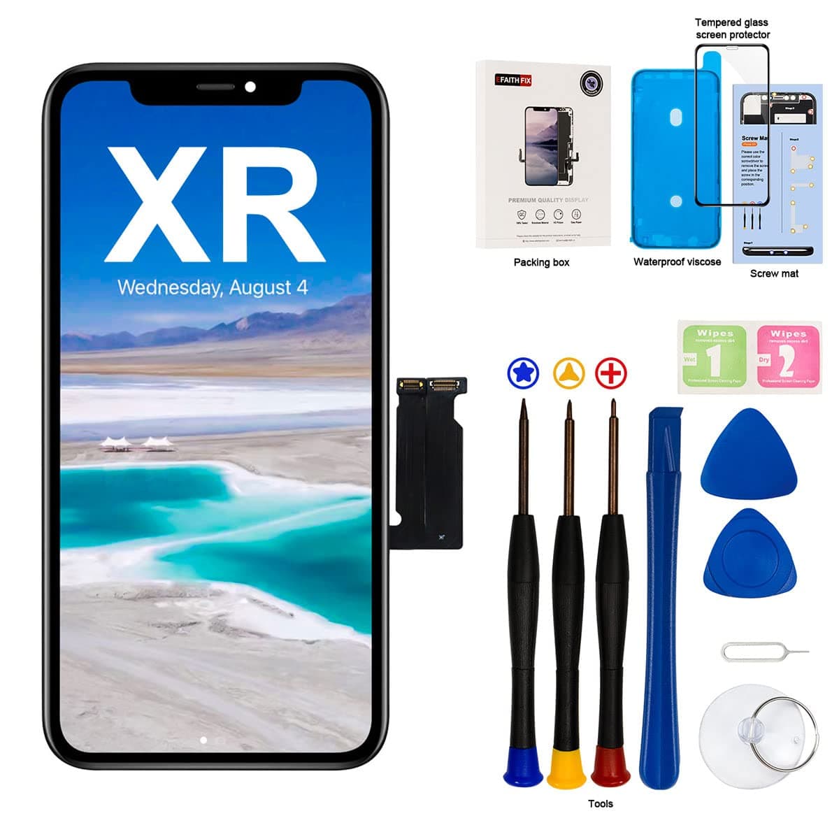 EFAITHFIX iPhone XR LCD Screen Replacement 6.1" Frame Assembly Display and Repair Tool Kit for 3D Touch Screen Digitizer for A1984 A2105 A2106 A2108 with Waterproof Adhesive Tempered Glass
