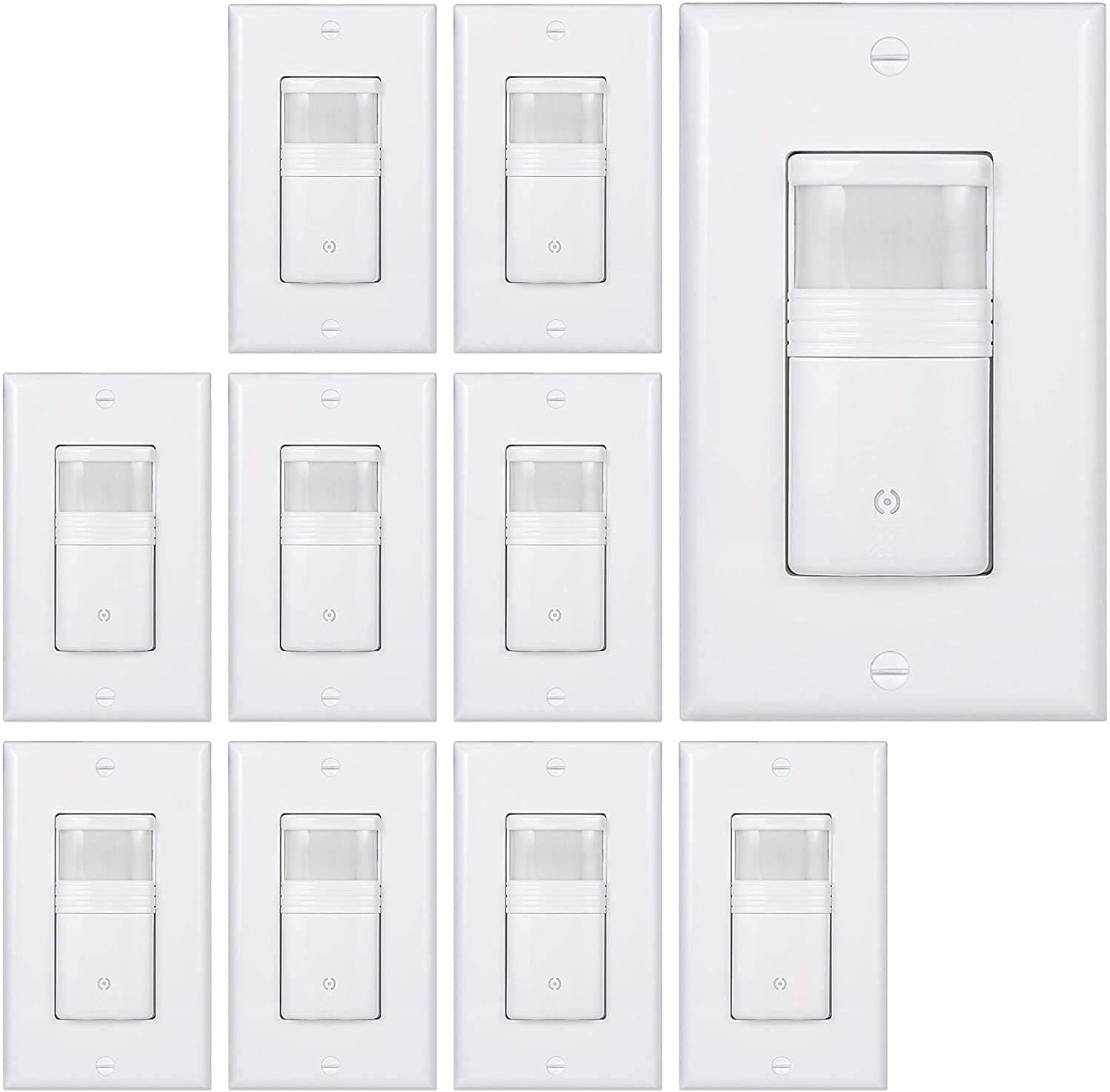 10 Pack Motion Sensor Light Switch, Neutral Wire Required, Single Pole Only (Not 3-Way), Indoor in-Wall Occupancy Sensor with Wall Plate, Adjustable Timer, Title 24, UL Certified, White