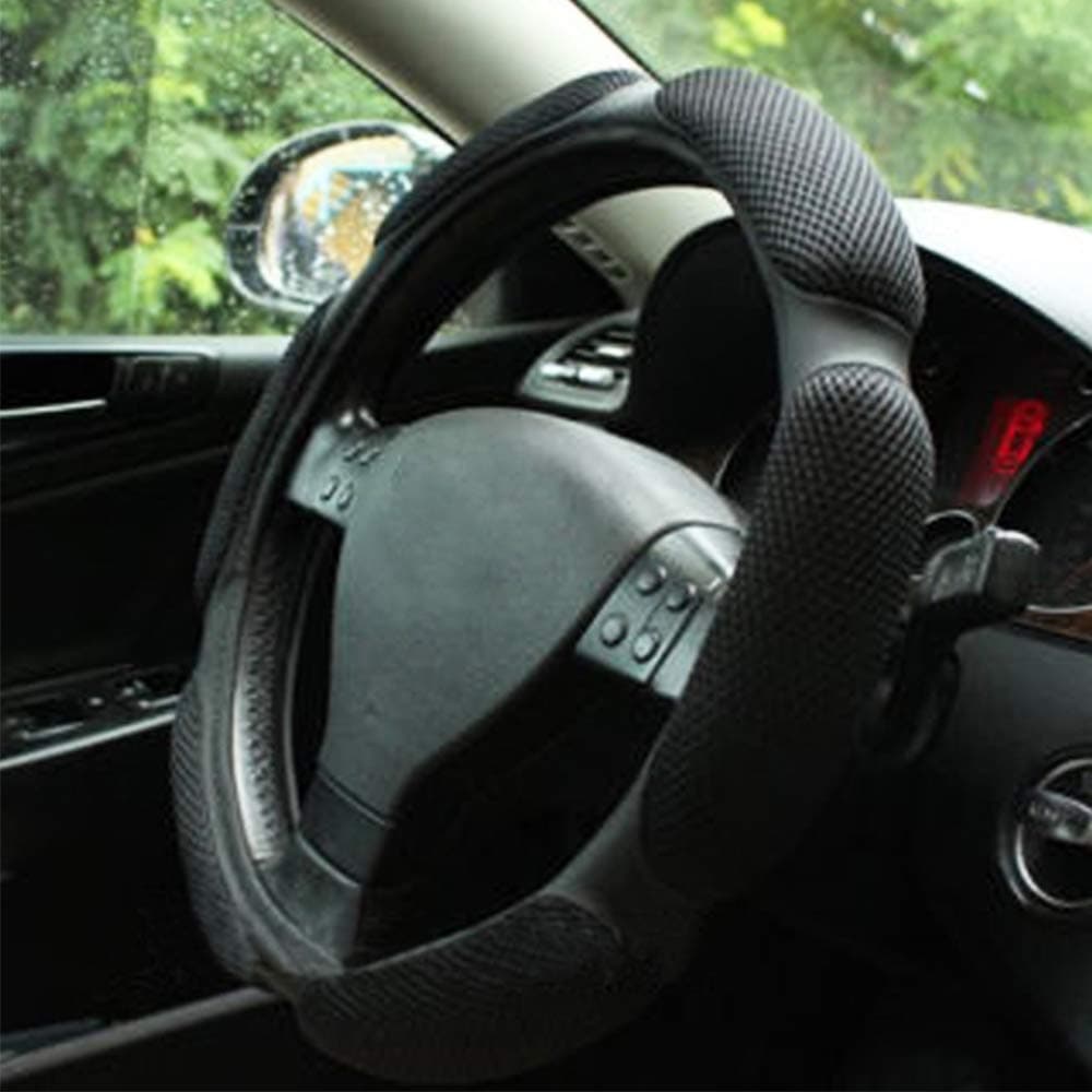 Steering Wheel Cover -Odorless, Cooler Hands In Summer, Warmer Hands In Winter (Black)