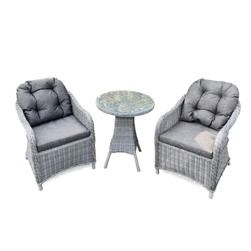 Liv Outdoors - Windsor 2 seater bistro rattan set with table (Grey)
